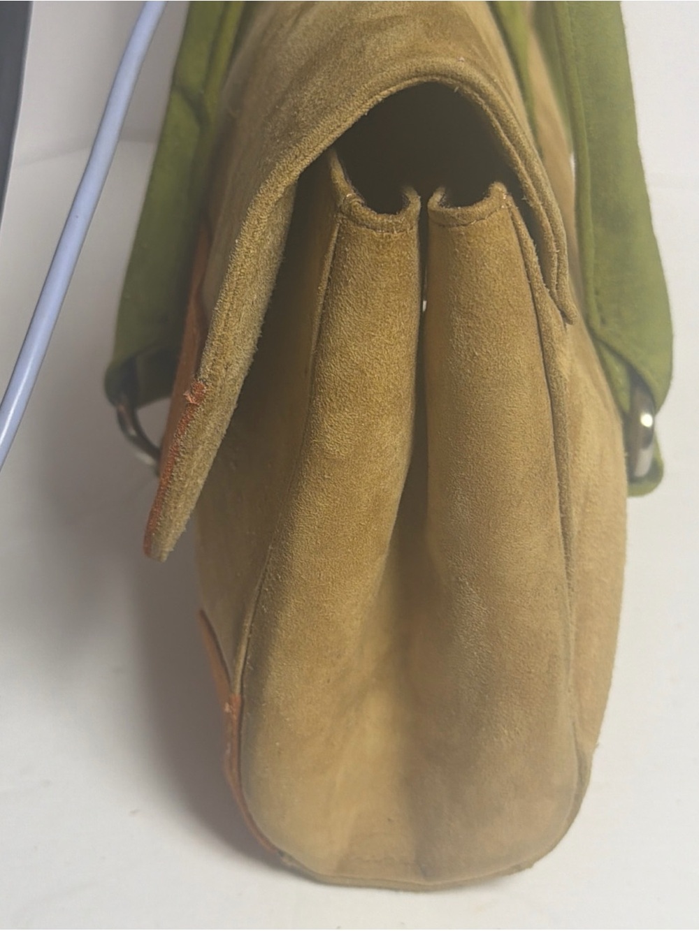 Vintage Y2K Via Spiga Tan Green & Burnt Orange Goat Suede Shoulder Purse - Picture 6 of 16